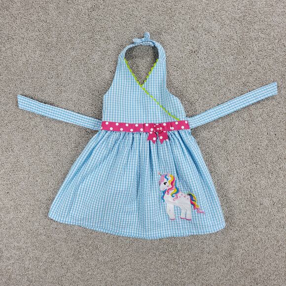Emily Rose Unicorn Dress 18mo Blue Gingham Check Seersucker Halter‎ Sundress - Picture 10 of 14